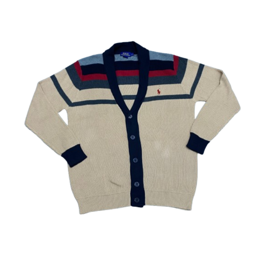 Polo-Cotton Knit V-Neck Cardigan KHAKI-NVY-M79-RL MEN Polo Ralph Lauren M0243