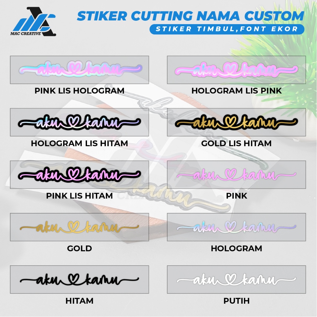 

Stiker Nama Custom Premium Font Ekor - Sticker Cutting Nama Timbul Anti Air - Part 3
