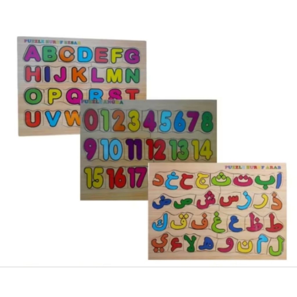 PAKET PUZZLE KAYU ANAK BISA BONGKAR PASANG HURUF ANGKA HIJAIYAH