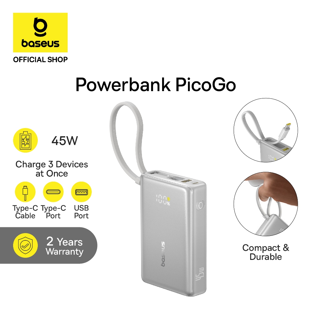 Baseus Powerbank PicoGo 10000mAh 45W Cable Type-C Digital Display Power Bank Fast Charging