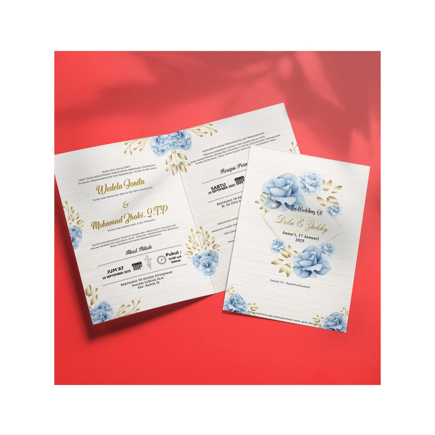 Undangan Pernikahan Lipat 2 – Desain Elegan soft blue