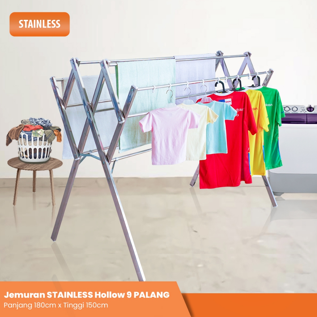 JEMURAN BESAR jemuran pakaian Baju Besar besi Stainless Hollow 9 Palang
