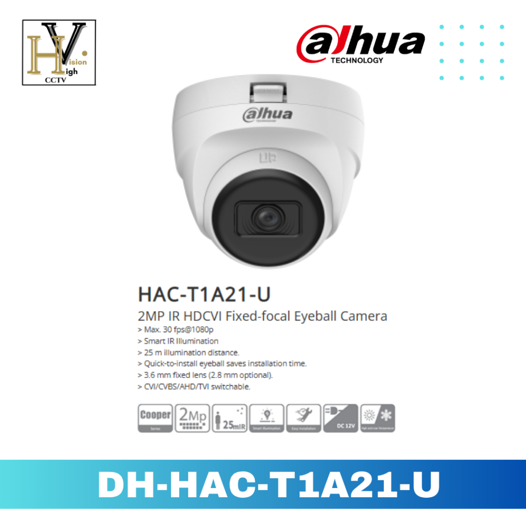 CAMERA CCTV DAHUA T1A21-U 2MP IR HDCVI Fixed-focal Eyeball Camera