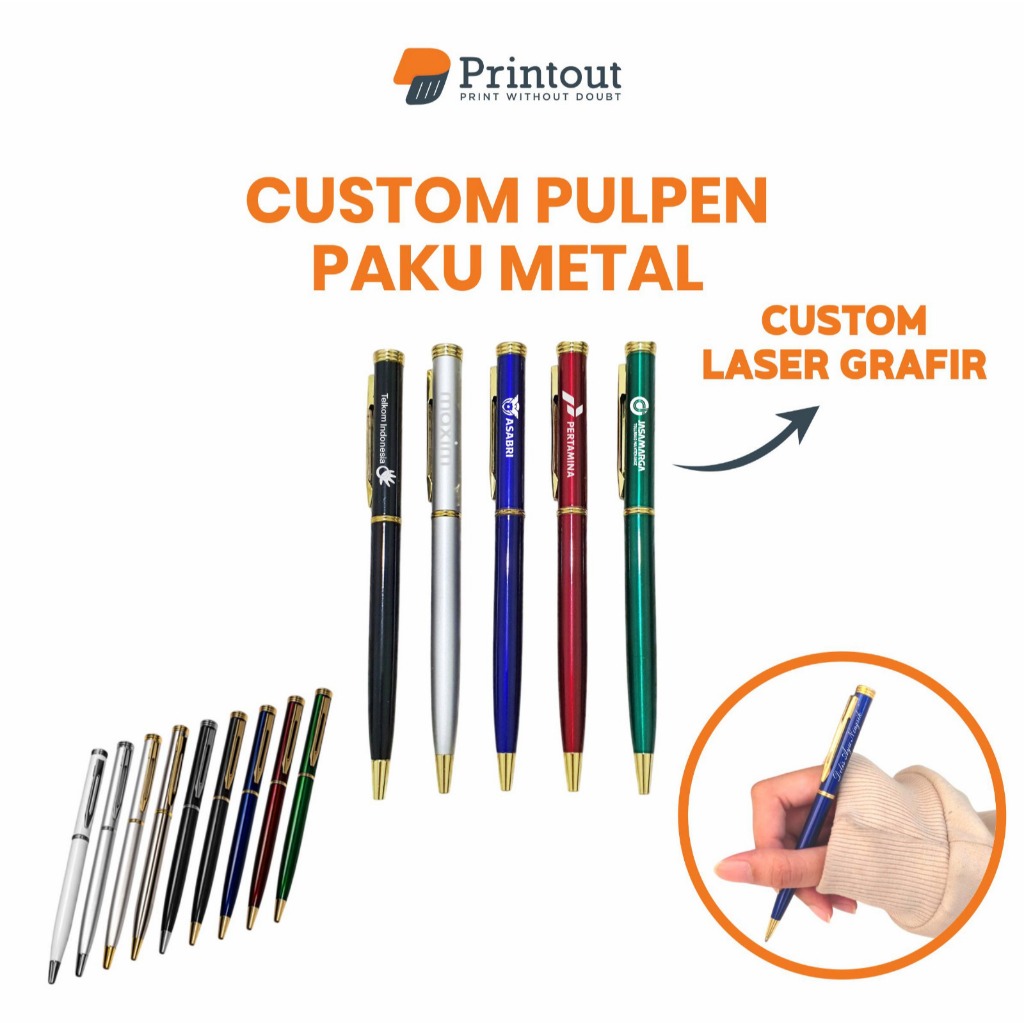 

Printout Custom Pulpen Paku Metal | Desain Logo & Nama | Pulpen Promosi | Pulpen Souvenir