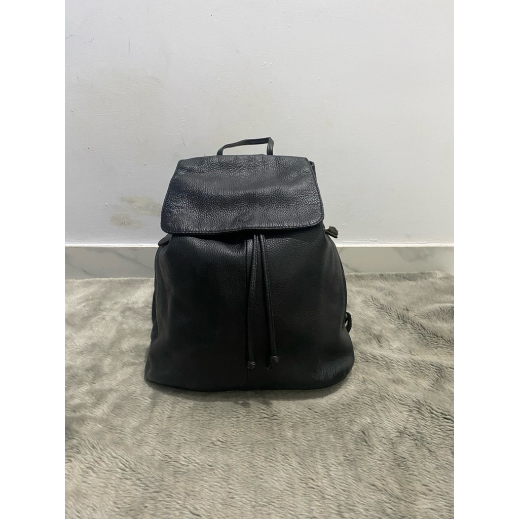 ransel serut hitam kulit asli preloved