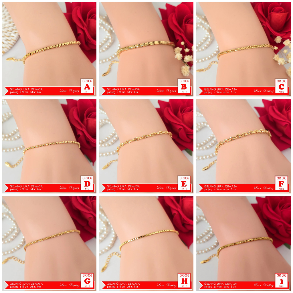 GR 006 Gelang Tangan Dewasa Polos Tanpa Permata Sirkon Perhiasan Emas 18K Model Rantai Toscano  Ital