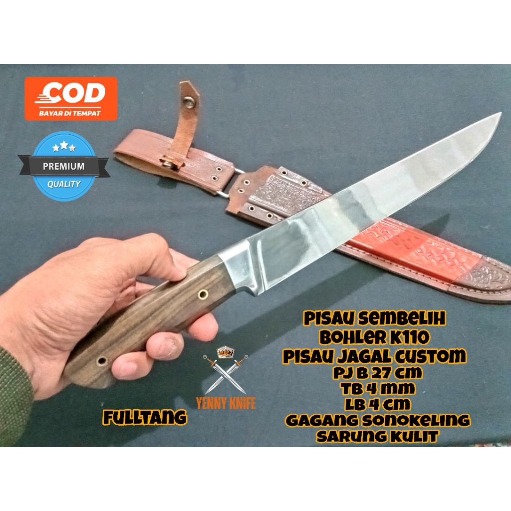 Pisau Sembelih Bohler K110 Fulltang Custom / Golokk Kerja Premium / Pisau Tebas / Pisau Jag4l / Pisa