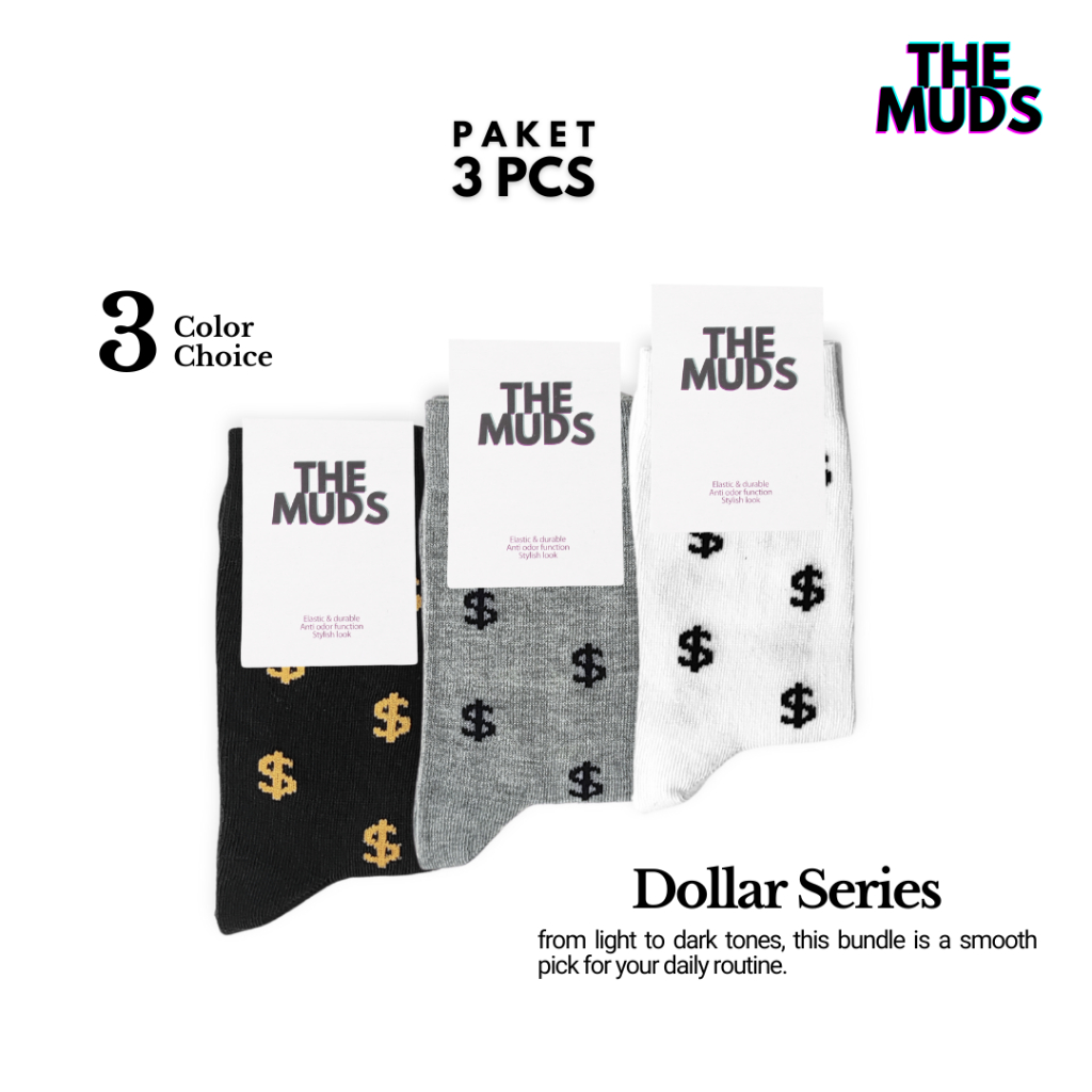 THE MUDS - Paket Bundling 3 Pasang Kaos Kaki Quarter Motif Dollar