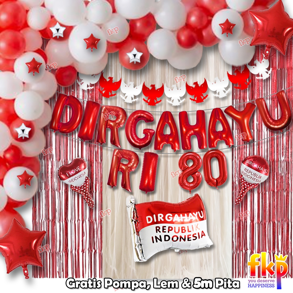 FUN KIDS PARTY Paket Dekorasi B Dirgahayu Garland Balon HUT RI / Paket Menyambut Hari Kemerdekaan