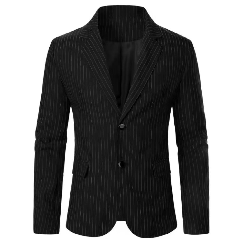 Jas Pria Hitam Motif Garis Slim Fit Elegan - Blazer Formal Kantor & Acara Resmi
