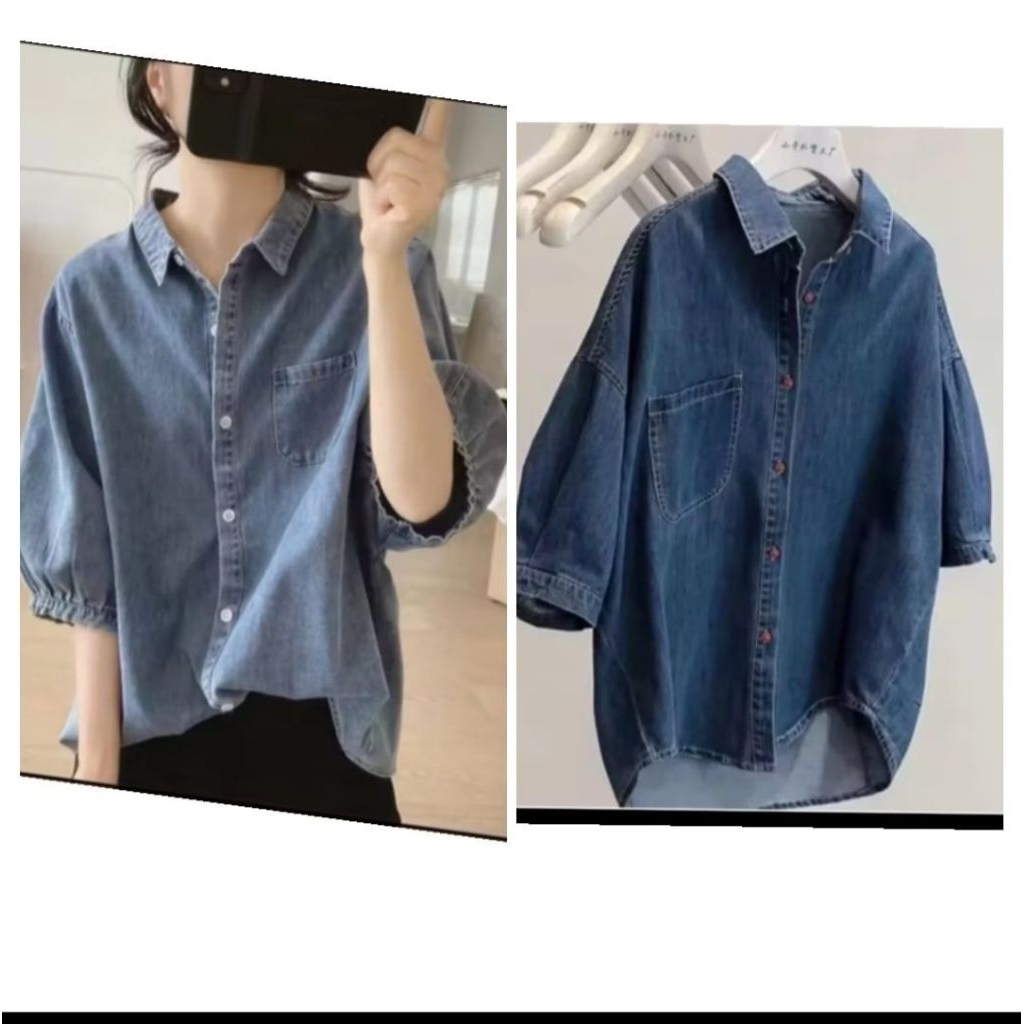 KEMEJA JEANS ATASAN WANITA/BLOUSE JEANS WANITA/KEMEJA OVERSIZE
