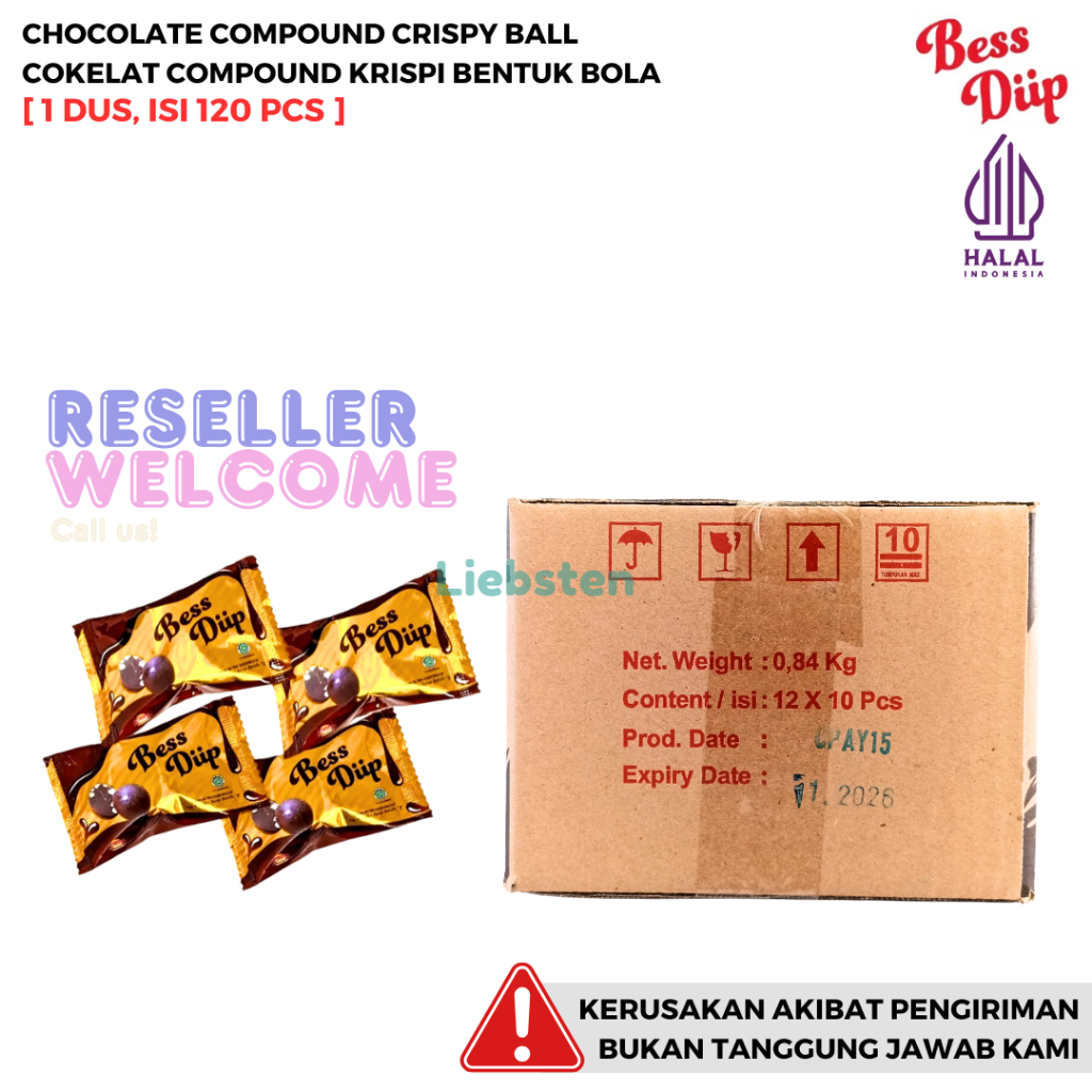 

Bess Diip Crispy Ball Coklat Krispi Bentuk Bola [1 Dus, Isi 120 Pcs]