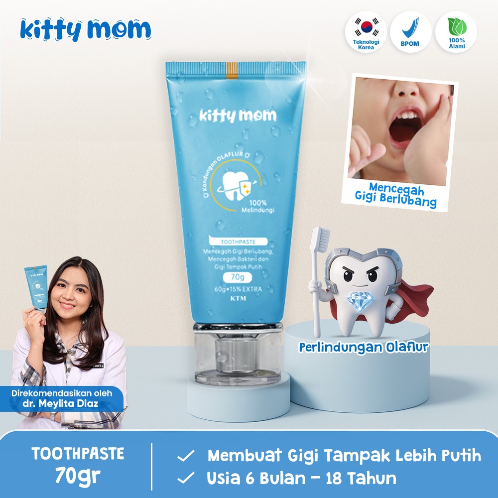 Kitty Mom Pasta Gigi Bayi & Anak Cegah Karies Gigi Berlubang Aman Tertelan | Baby Toothpaste
