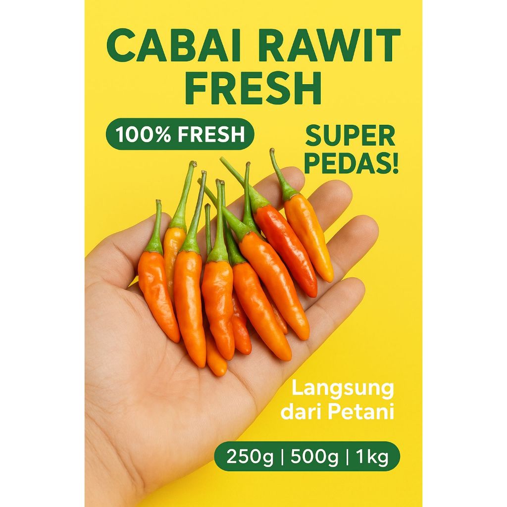 

Cabai Rawit Merah Fresh 100% Segar | Pedas Alami - Cocok Masakan Harian" "Cabe Rawit Segar Langsung Petani | Pedas, Fresh, Tanpa Pengawet