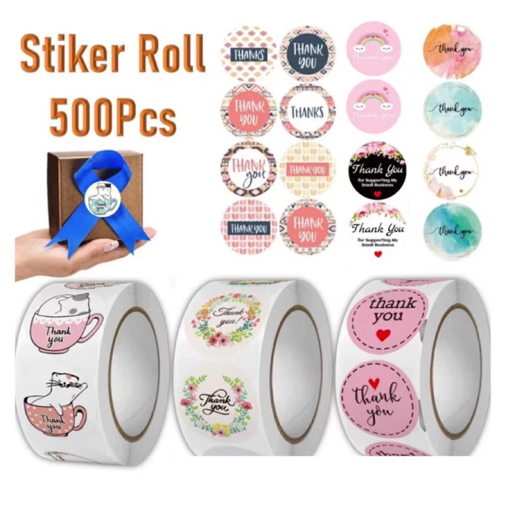 

Sticker Thank You Roll Isi 500 Pcs Stiker Terima Kasih Warna Self Adhe