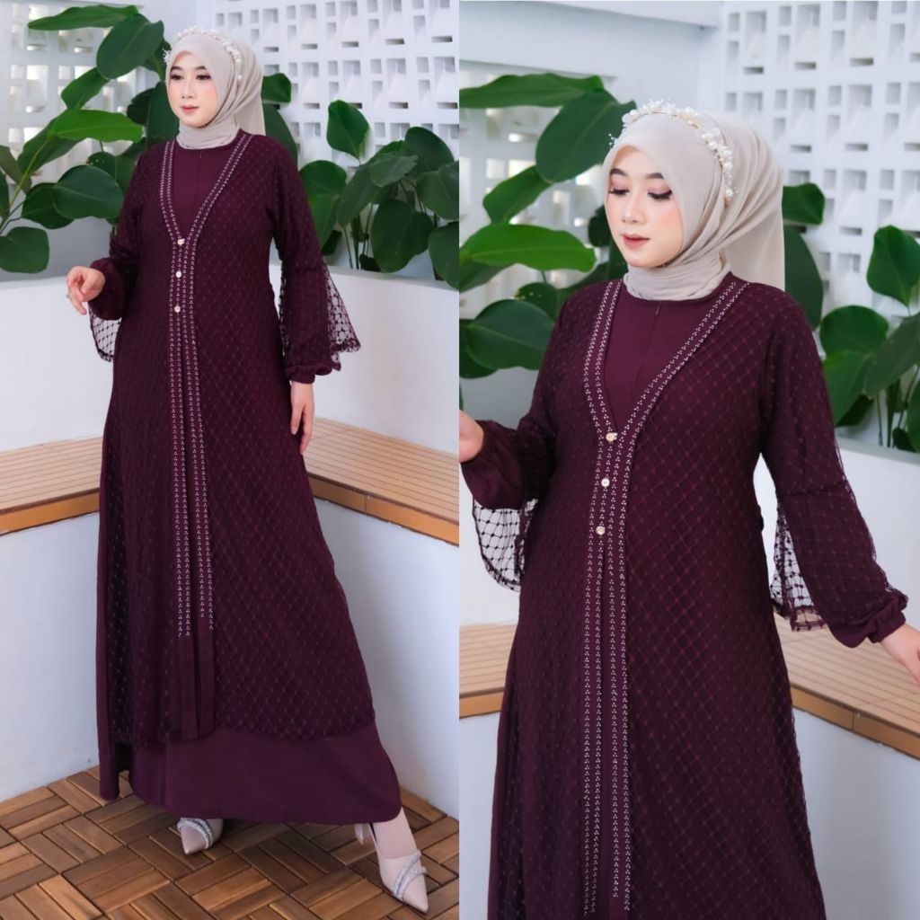 Zahra dres gamis model terbaru gamis burkat pesta kondangan mewah elegan crinkel burkat mix swaroski