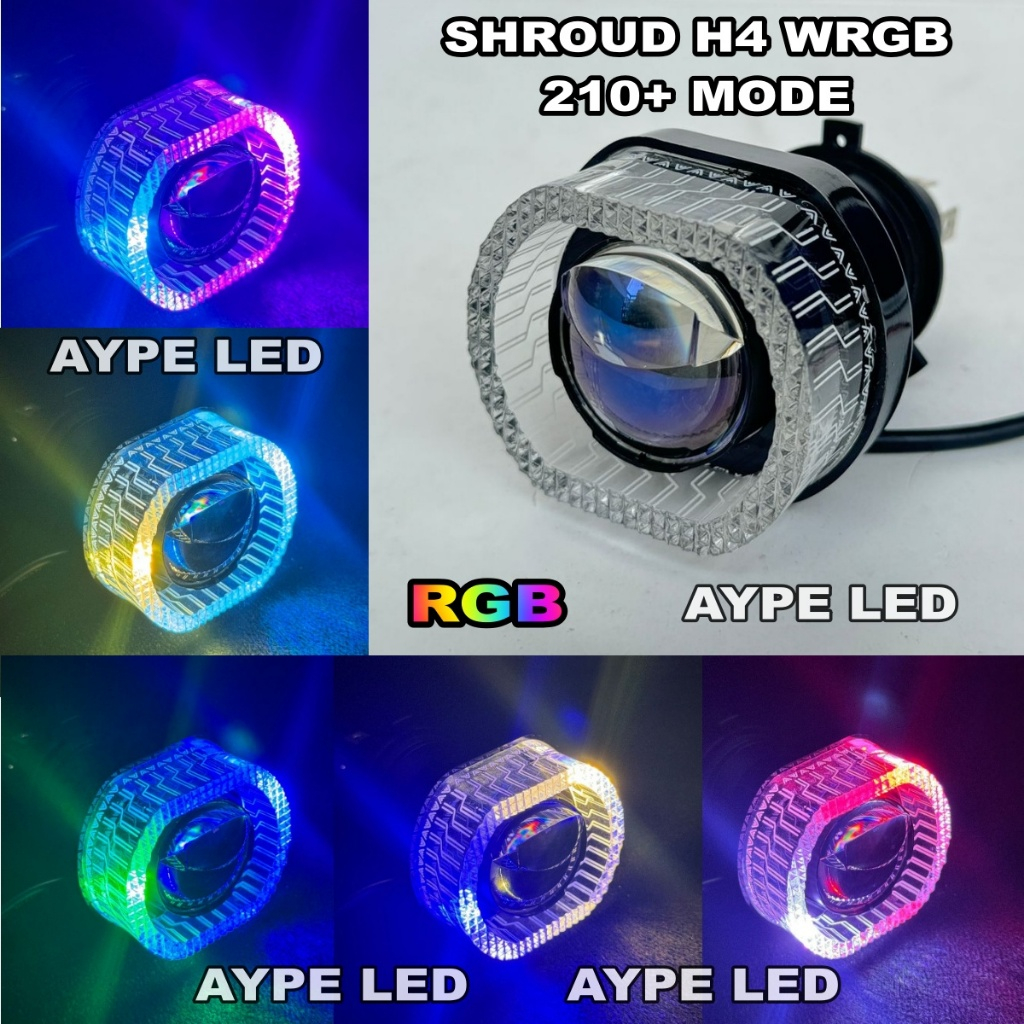 Shroud Premium H4 Mini Projie Akrilik Rgb App 210+ Mode Terbaru Ring Crystal H4 Wrgb