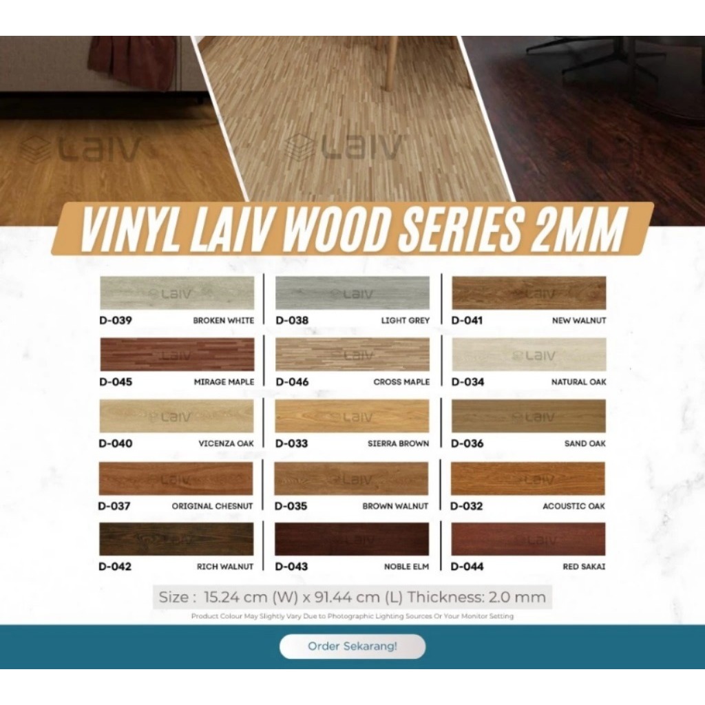 Vinyl Flooring LAIV Tebal 2mm Wood Series / Lantai Vinyl Lembaran Motif Kayu / Vinyl Tile Motif Kayu