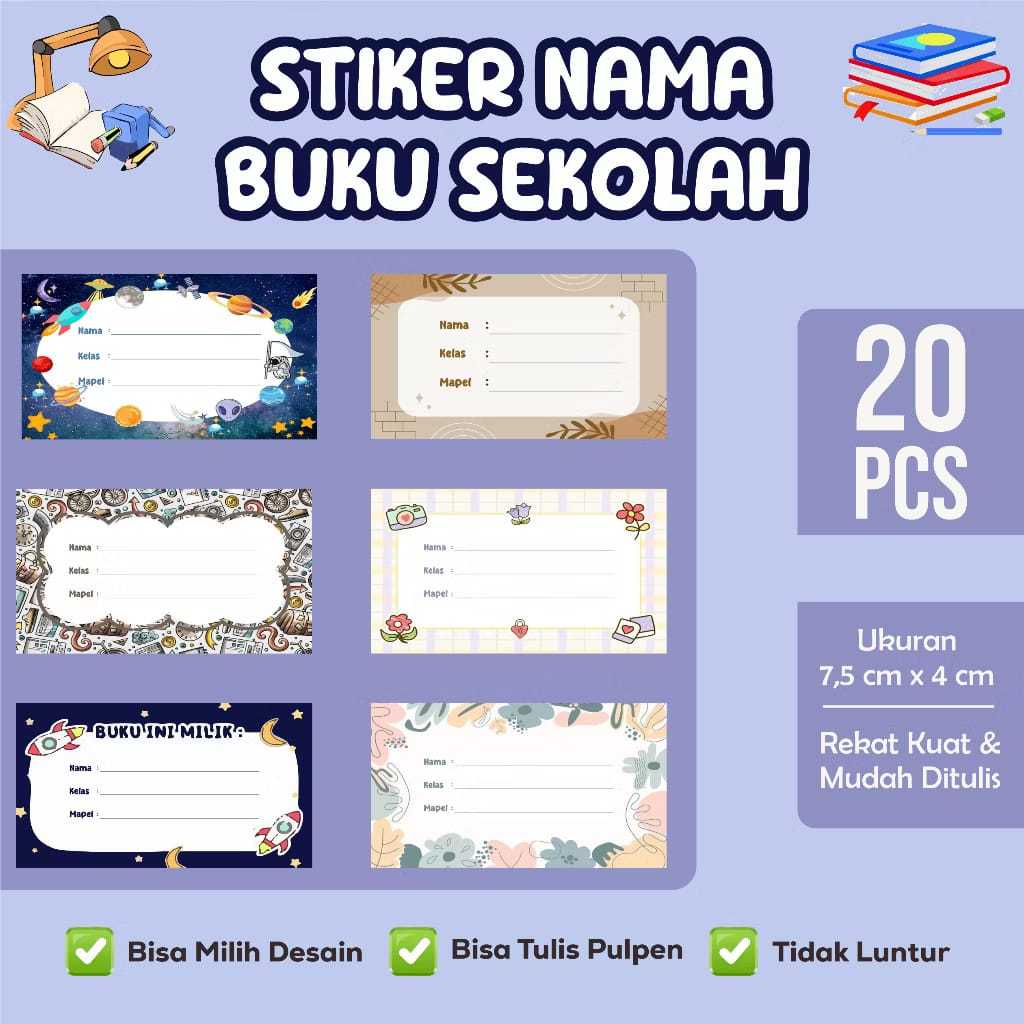 

20 PCS Stiker Nama Buku Tulis Pelajaran Sticker Nama Kelas Sekolah