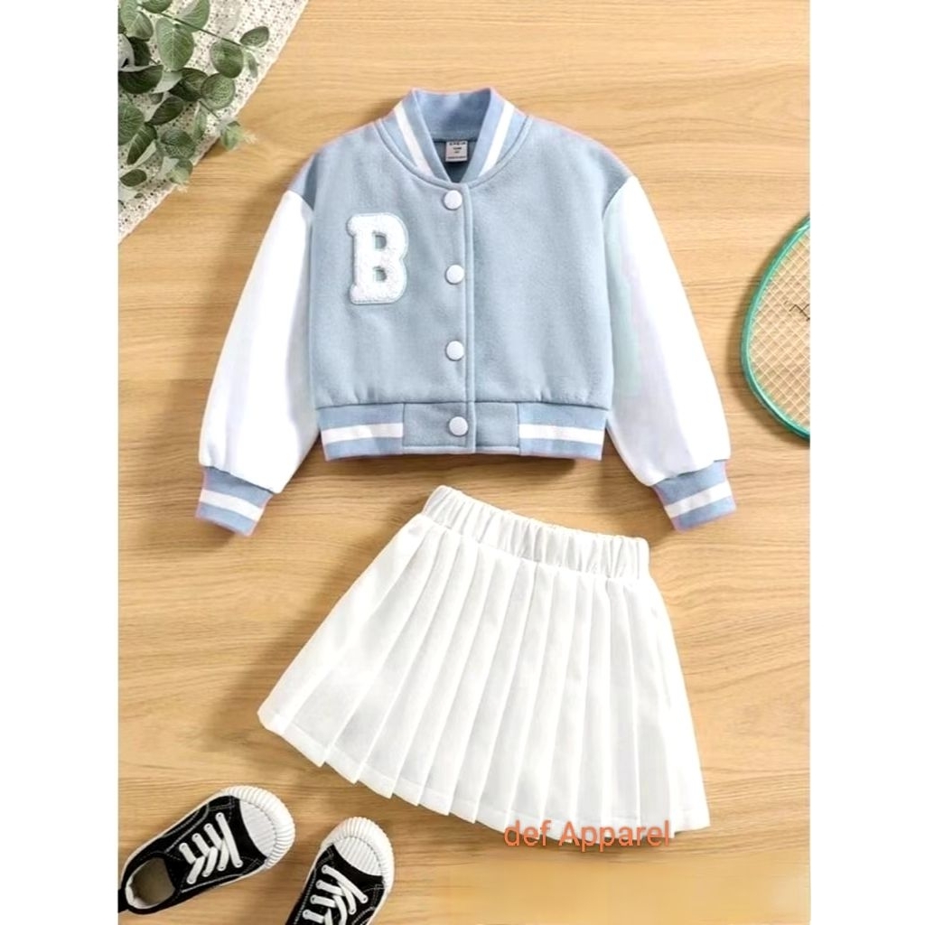 JAKET VARSITY BASEBALL CROP TOP ANAK COWOK CEWEK INISIAL A B C (bisa custom inisial) "JAKET SAJA TAN