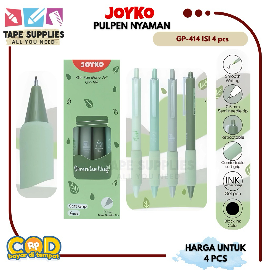 

(4 PCS) Pulpen JOYKO GP-414 Pulpen GEL Pegangan SOFT (Modern!!)