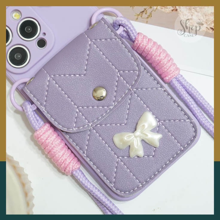 Case Dompet Elegant | BoniBag Case Tali Panjang Motif Pita Lucu for All Type hp Oppo Vivo Infinix Xi