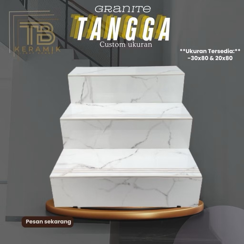 Granit Lantai Tangga 30x80 & 20x80 - Marble White Glossy