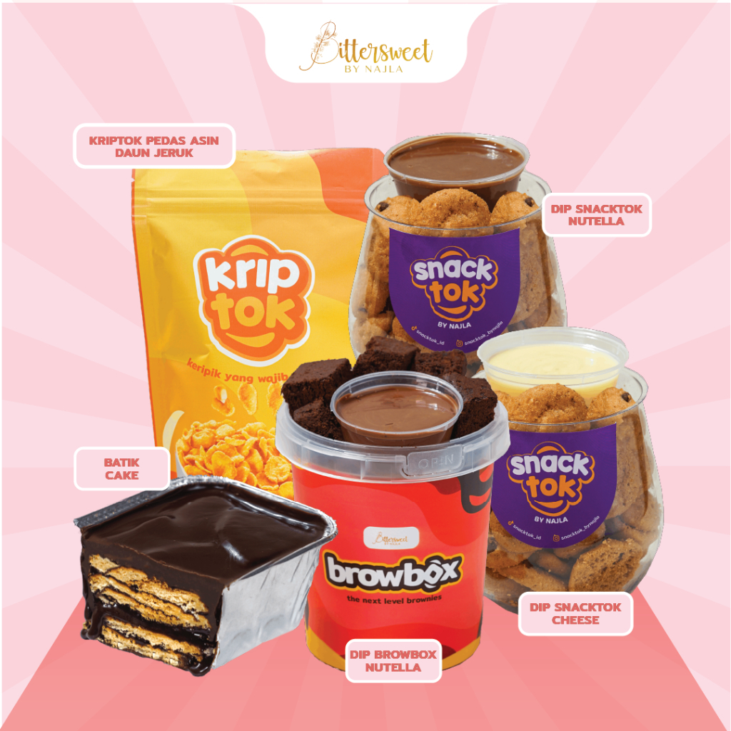 

2 DIP Snacktok ( Cheese & Nutella ) + DIP Browbox Nutella + Kriptok Pedas Asin Daun Jeruk + Batik Cake [ Best Price ]