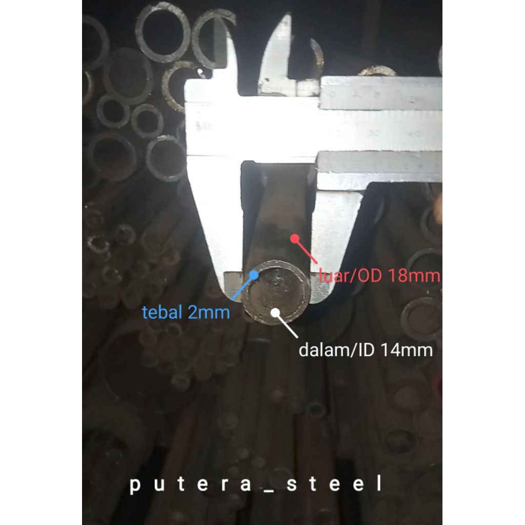 pipa besi seamles luar/OD 18mm dalam/ID 14mm tebal 2,5mm ukuran 10-50cm