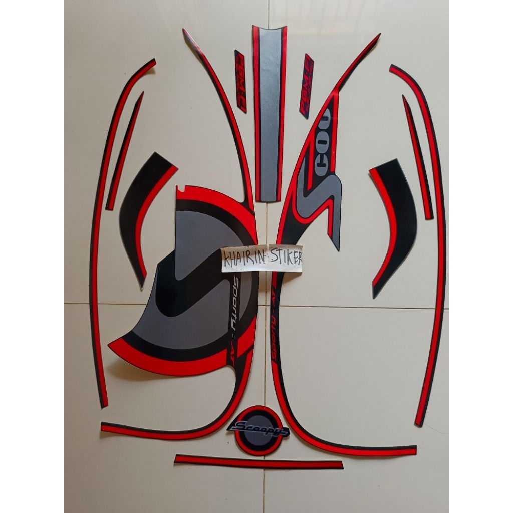 striping stiker Scoopy sporty 2013 2014 hitam ful merah original