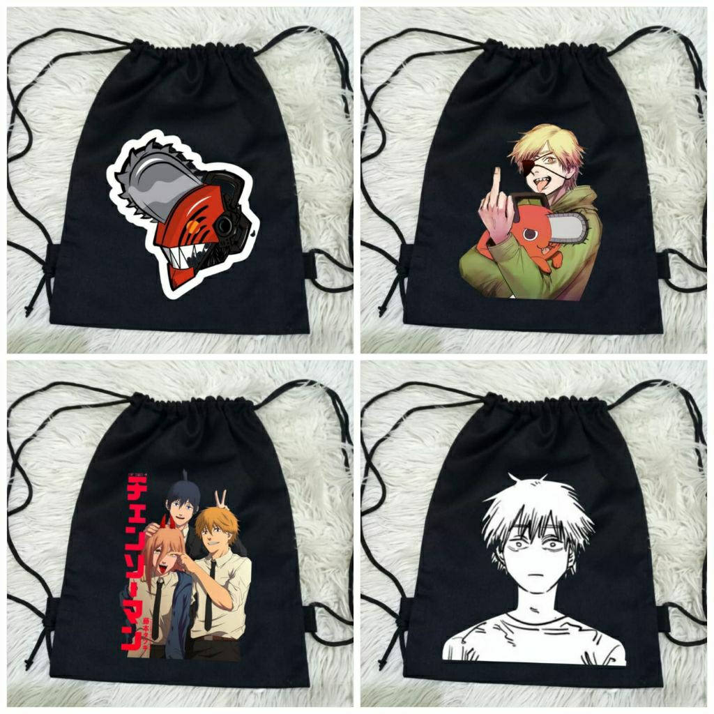 Tas serut chainsaw man/String bag/Tas serut kanvas premium/Tas sekolah/Tas olahraga/Tas punggung/Tas