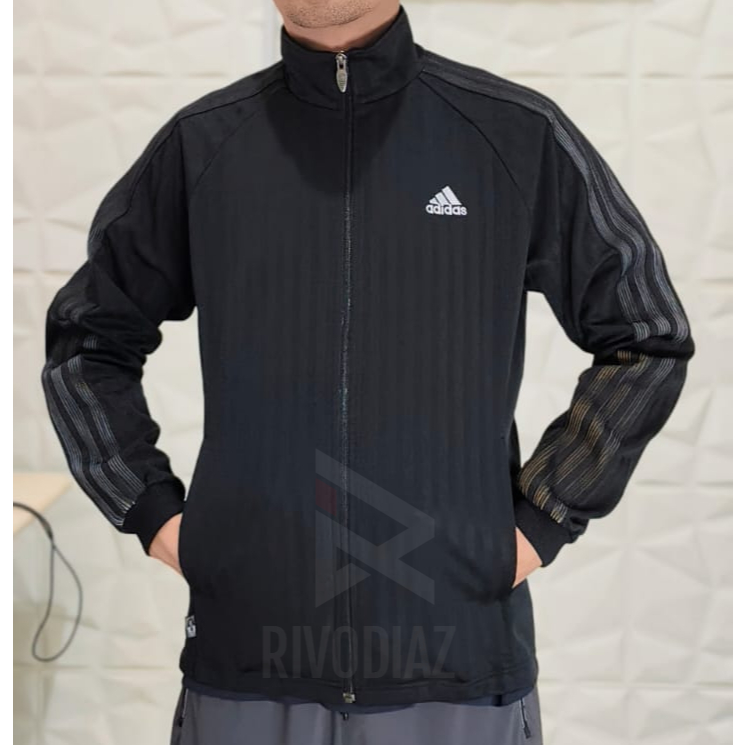Jaket Tracktop Adidas Hitam List Abu Reflektif Emas