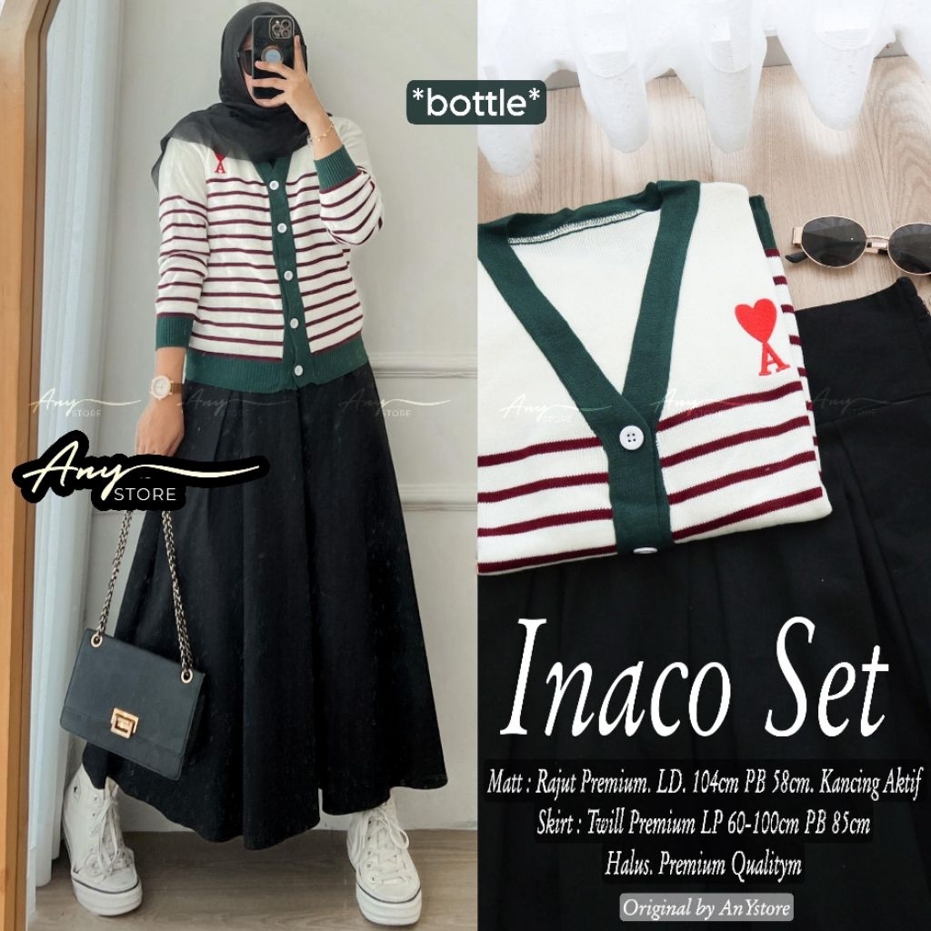 inaco one set rok jeans by A.N.Y kardigan garis garis cardigan striped blouse knit premium rok panja