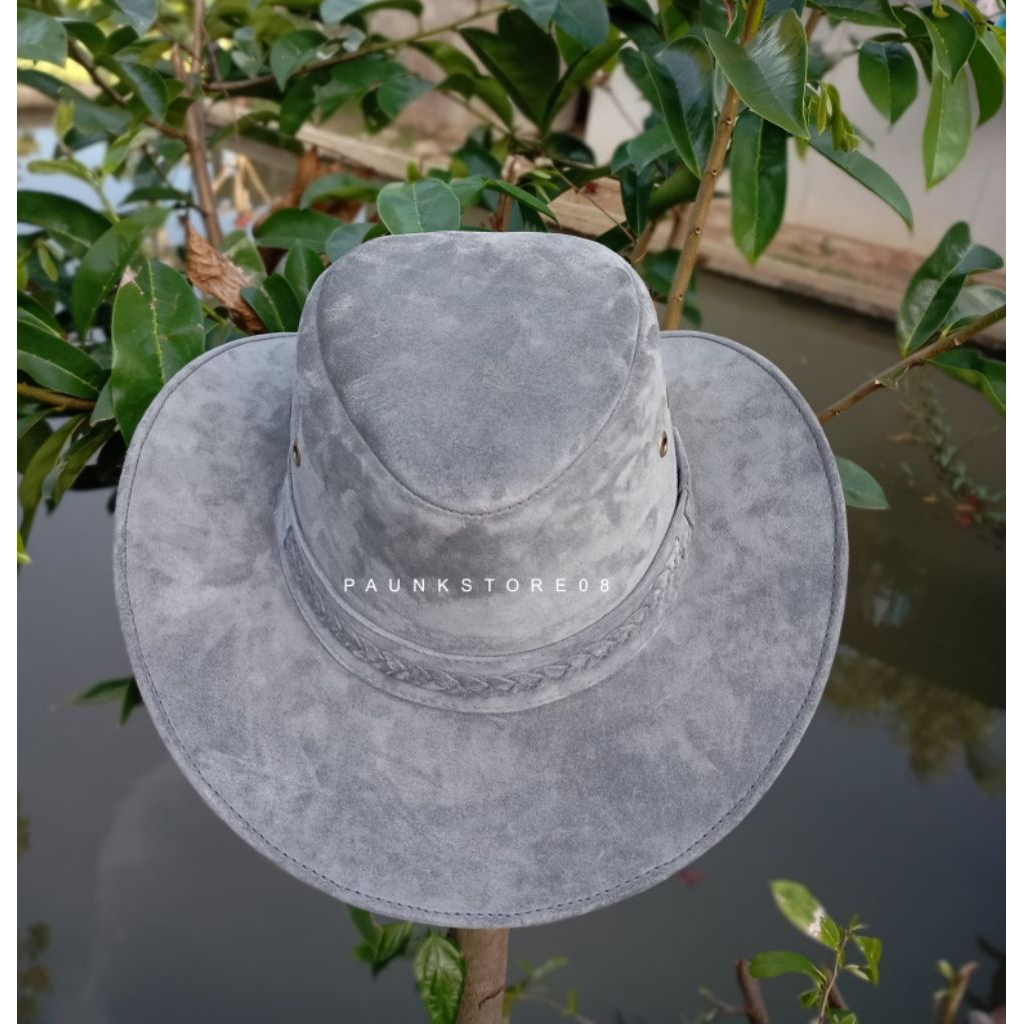 Topi koboii koboy kulit domba asli+sweed/bludru/topi cowboy pria kulit asli/Topi laken pria topi kob