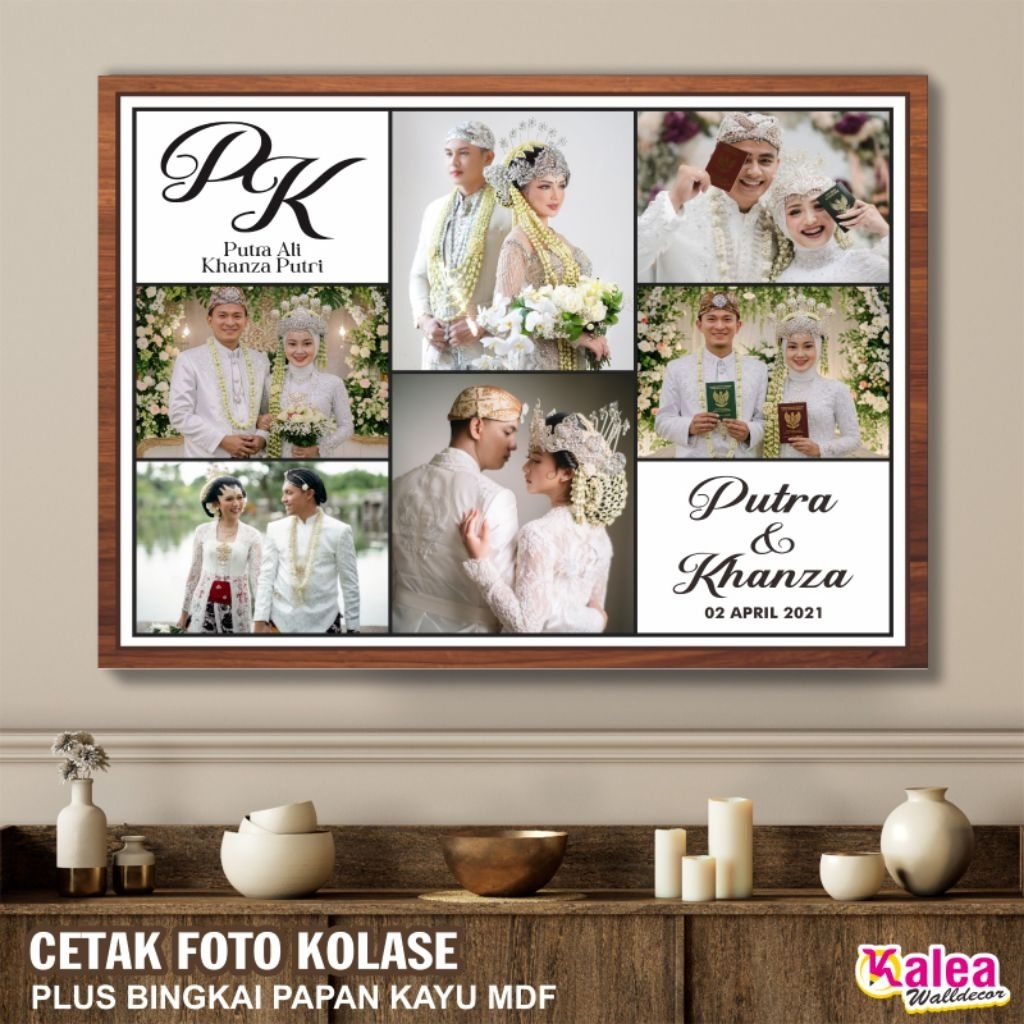 Cetak Foto Kolase Wedding Custom, Hiasan Dinding Foto Kolase Wedding plus bingkai Mdf