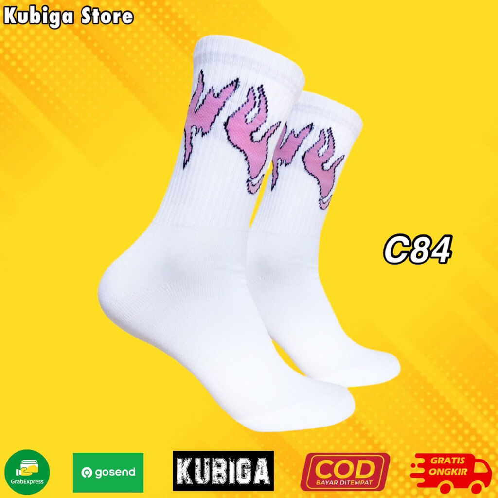 Kaos Kaki Oldschool - Kaos Kaki Skate Emote Api Pink Dasar Putih - Kubigastore21 - C84