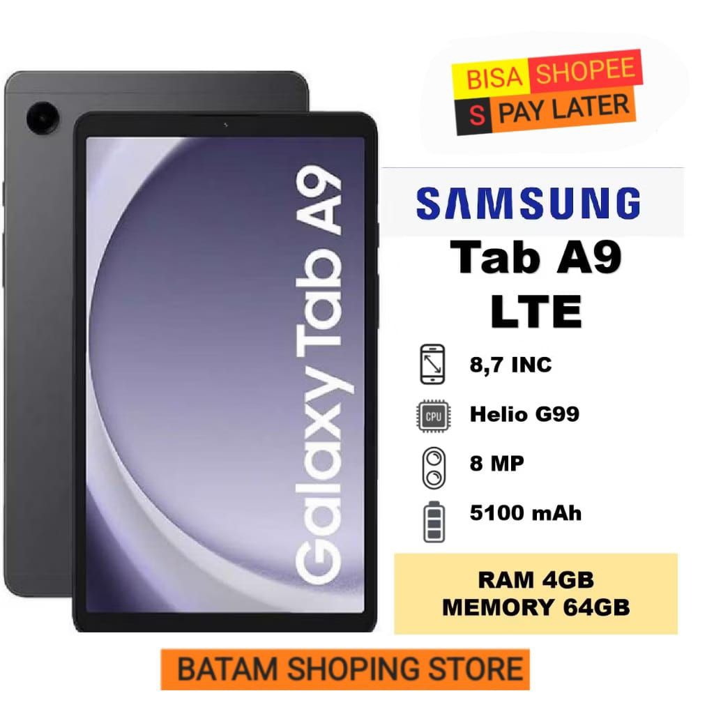TABLET SAMSUNG GALAXY A9 LTE 4GB | 64GB MEDIATEK HELIO G99 | 5100mAh GARANSI RESMI