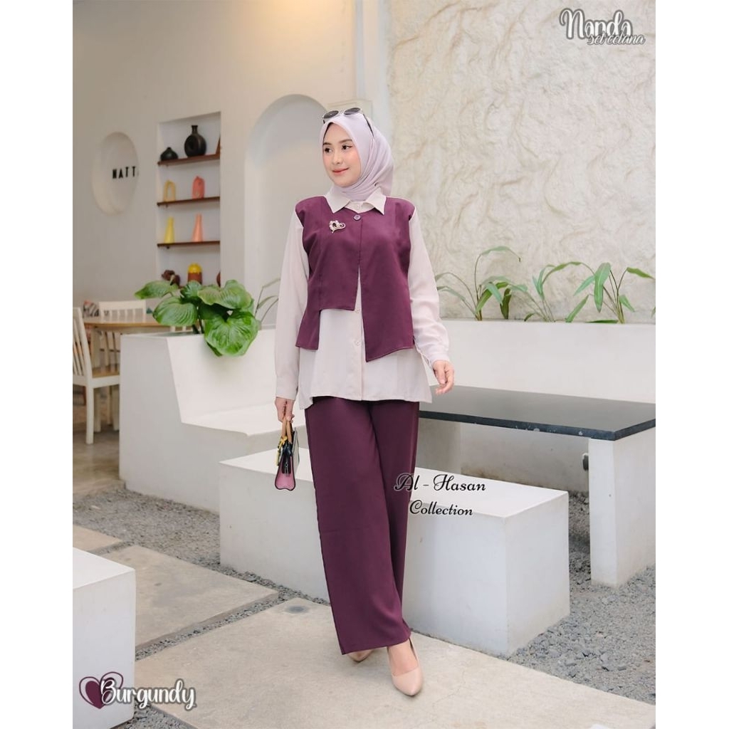 Nanda Set Celana Atasan Material Sabrina Ori Al Hasan Collection