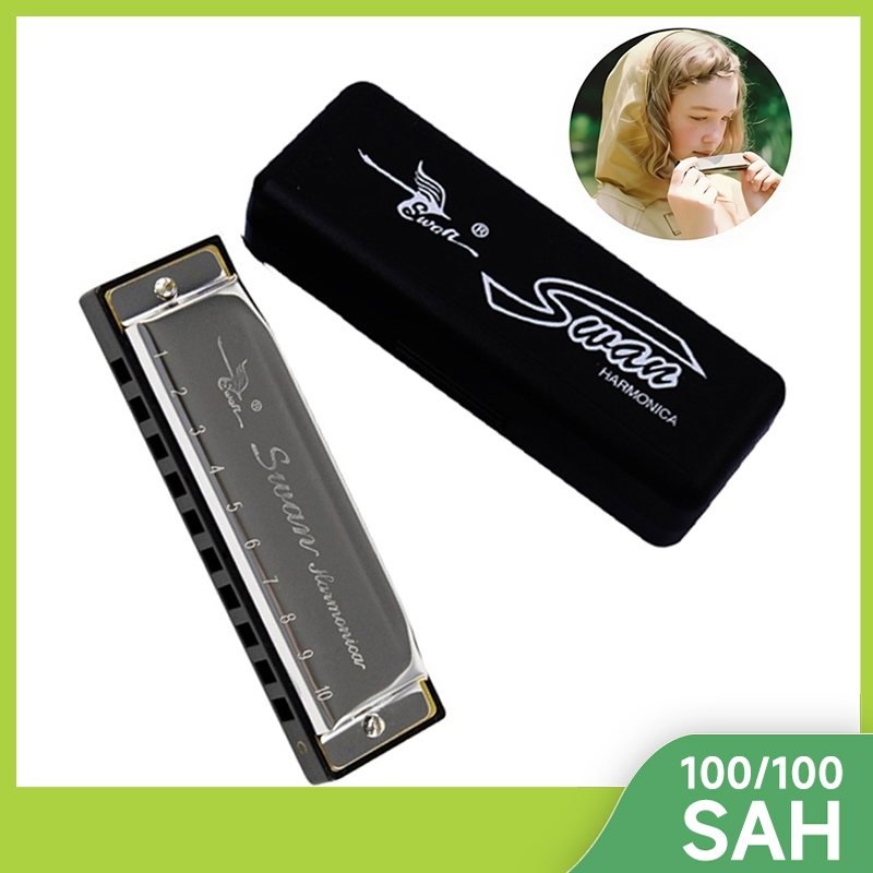 PLAYOU Harmonika Swan Nada C&G 10 Lubang  PERAK Harmonika Harmonika 10 lubang tuts C