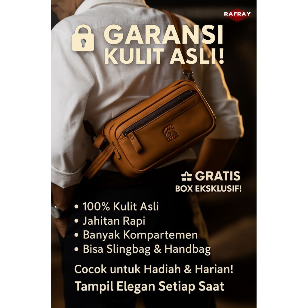 Handbag Tas Tangan Pria Kulit Sapi Asli Original 100% Slingbag Pria Kulit Asli Premium Tas Reven Nak