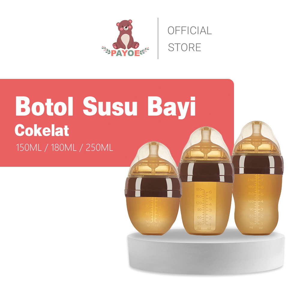 PAYOE Botol Susu Bayi Piko Bello Botol Silikon Bayi Botol Bayi Coklat Piko Bello