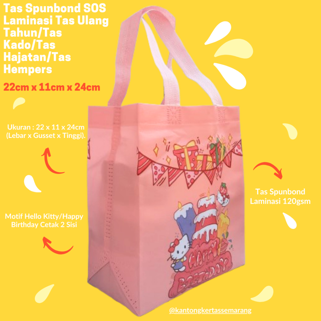 

Tas Spunbond Laminasi 22x11x24 Motif Hello Kitty/Happy Birthday tas ulang tahun/tas kado/tas hajatan/tas hempers