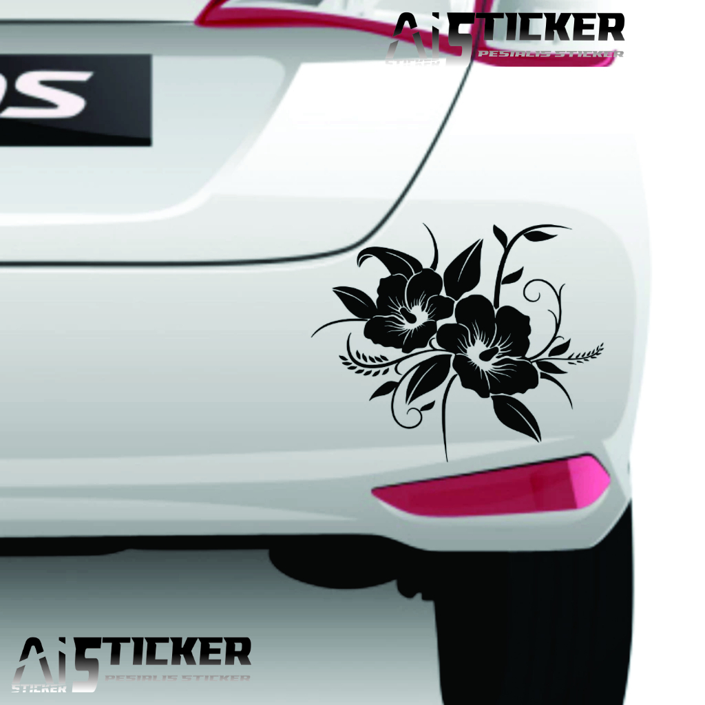 CUTTING STICKER MOBIL BUNGA MEKAR CANTIK STIKER BUMPER MOBIL KEREN LUCU