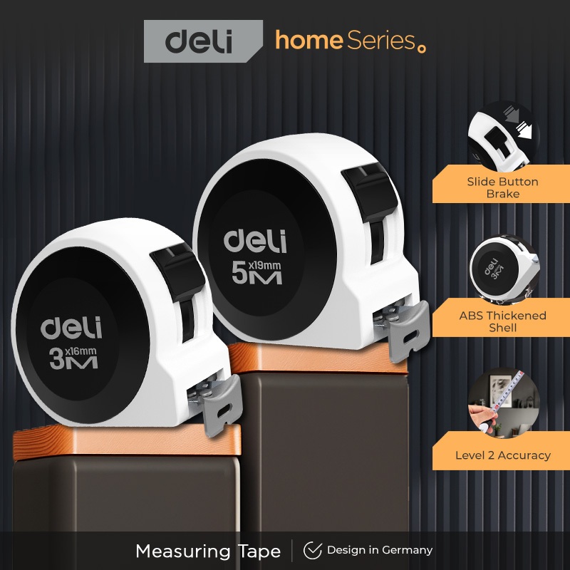 Deli Tape Measure/ Meteran Panjang 3-5M ABS Akurat Kunci Manual H800XB