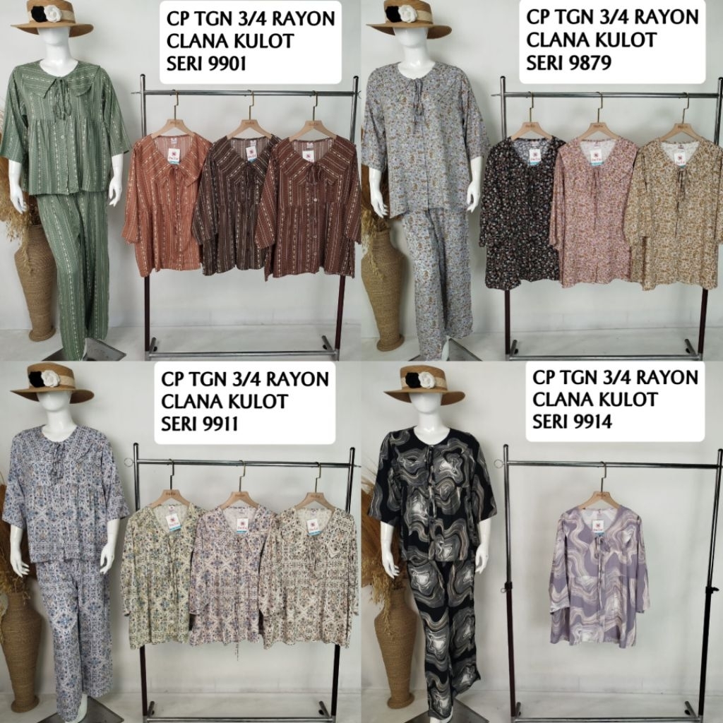 familia | Setelan PIYAMA CP Sielie Premium Motif Kerah Kancing Full Celana Kulot | Baju Tidur Dewasa