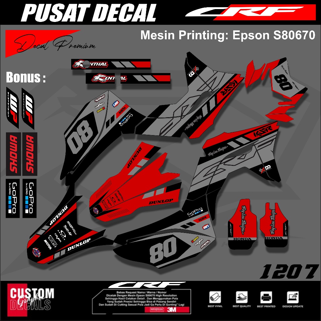 Decal Stiker CRF 150 L Full Body Warna Abu Merah Mix Hitam  / Sticker Motor CRF 150 L Full Body Terb