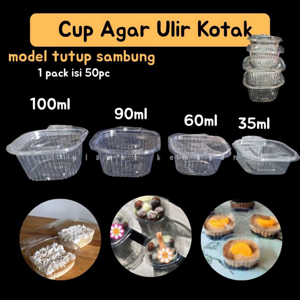 Cup agar kotak / cup puding ulir kotak / cup agar-agar ulir kotak tutup sambung