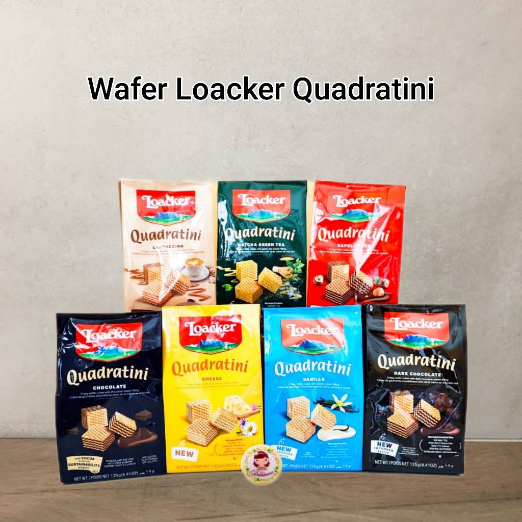 

Loacker Quadratini wafer 125 gr / 100 gr cheese matcha dark choco vanilla ( SCP )