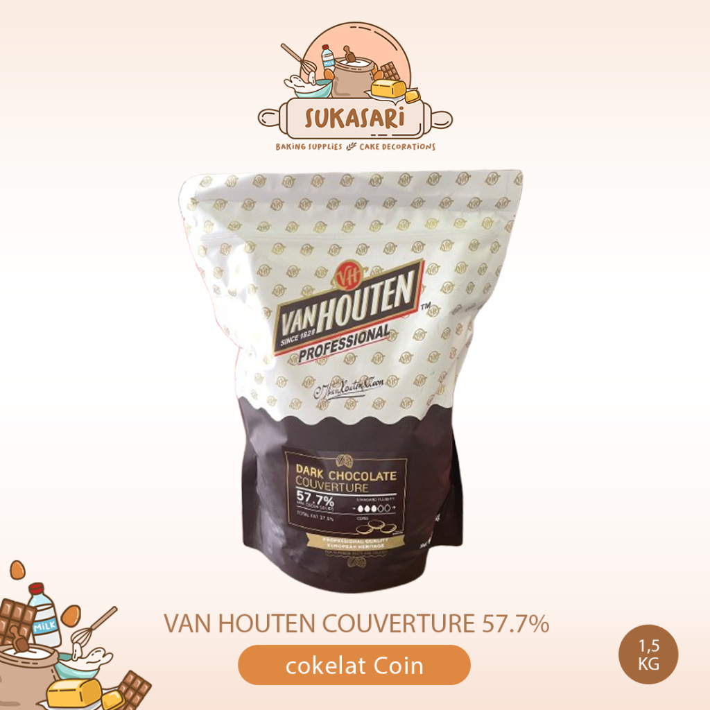 

Van Houten Dark Chocolate Couverture 57.7% 1.5kg bag cokelat Coin