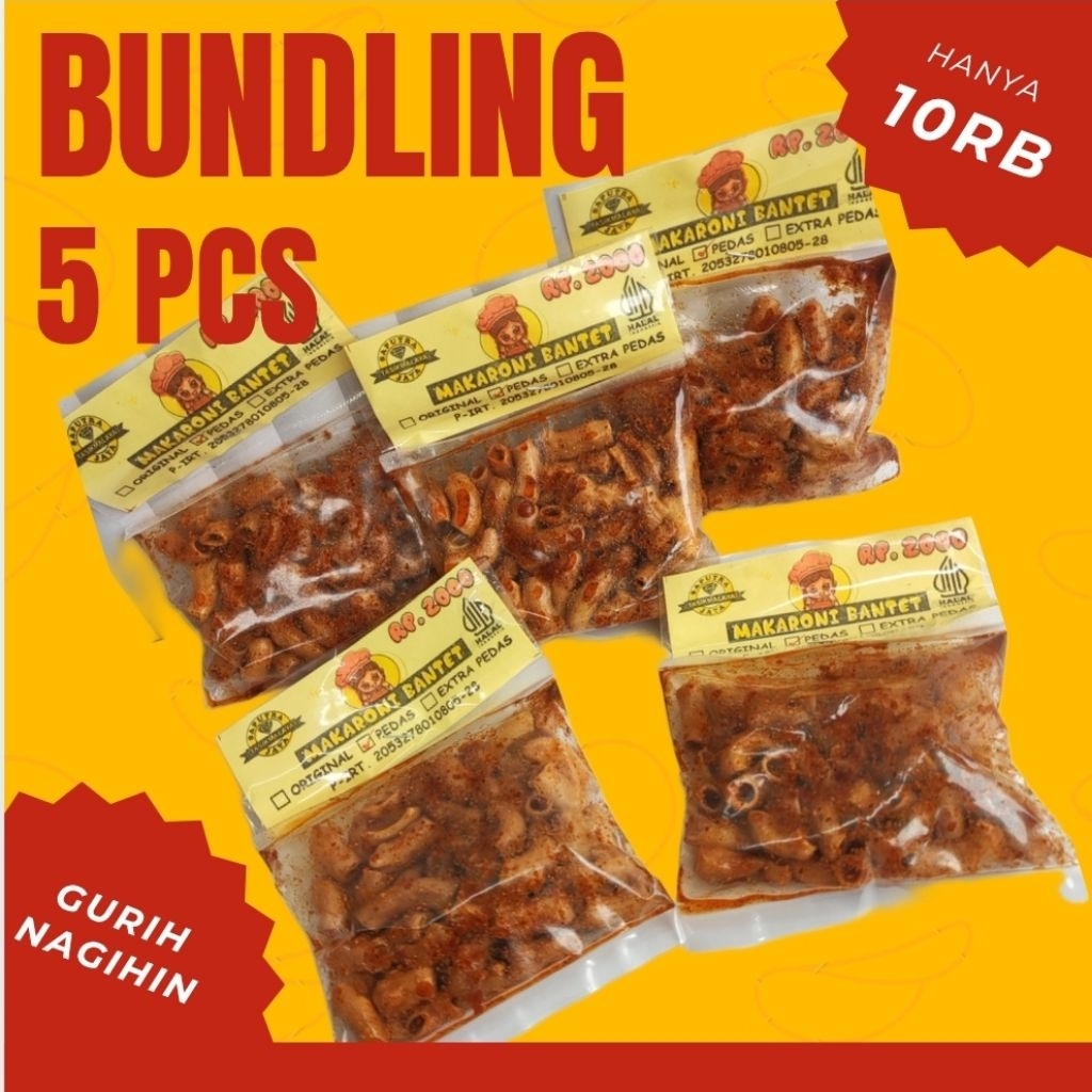 

MAKARONI BANTET BANTAT 5 pcs ready 5 varian ENAK GURIH NAGIHIN KHAS TASIKMALAYA